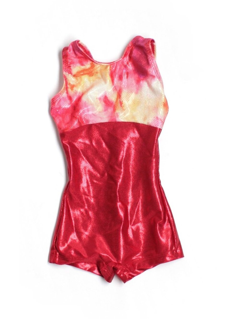 Girl Perfect Balance Child Red Foil Biketard Gymnastic Leotard Size XSC XS USA